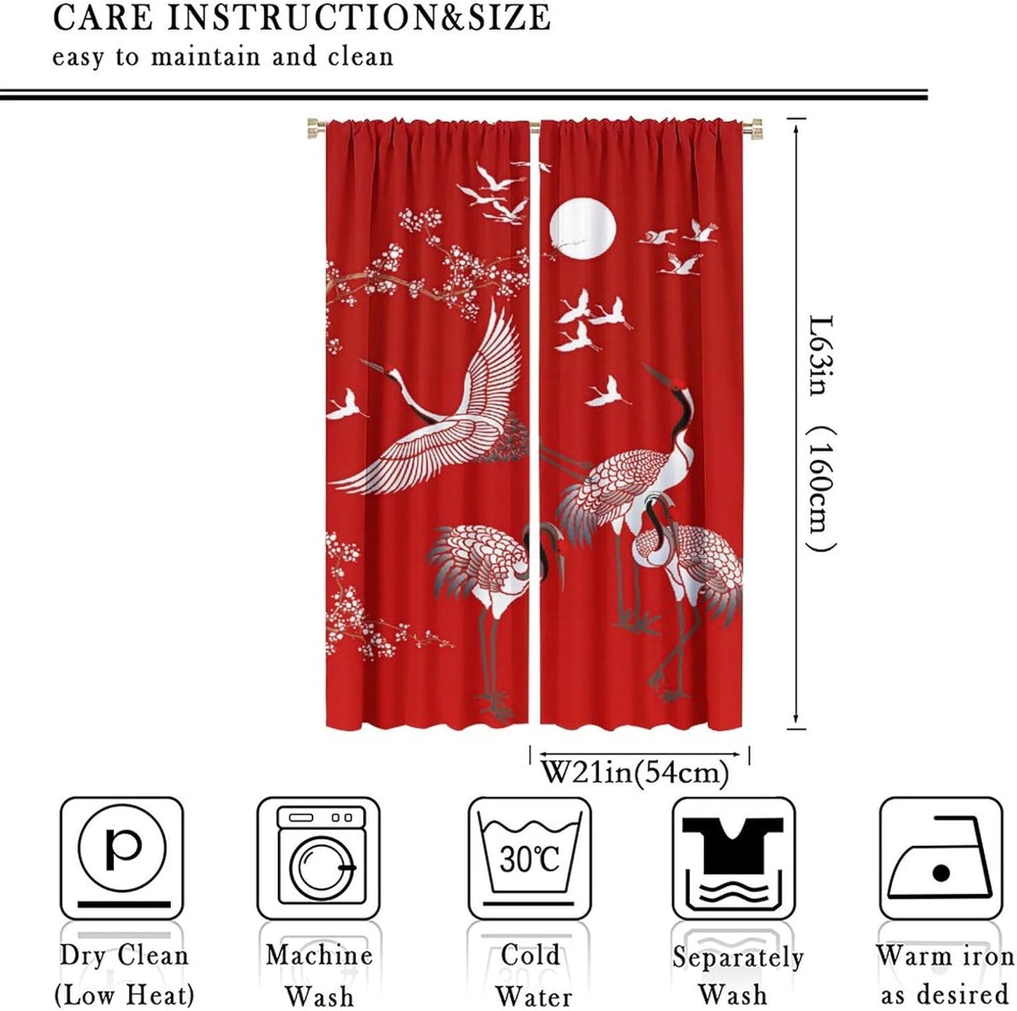 Japanese Style Blackout Curtains Crane Printed Curtains Cherry Blossoms Sunrise Decor Noise Reducing Curtain Blackout Draperies for Bedroom Window 42X63Inch(107X160Cm)