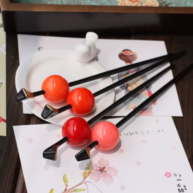 Japanese Geisha Oiran Headwear Hairpin Kanzashi Kimono Ball Hair Stick Accessory