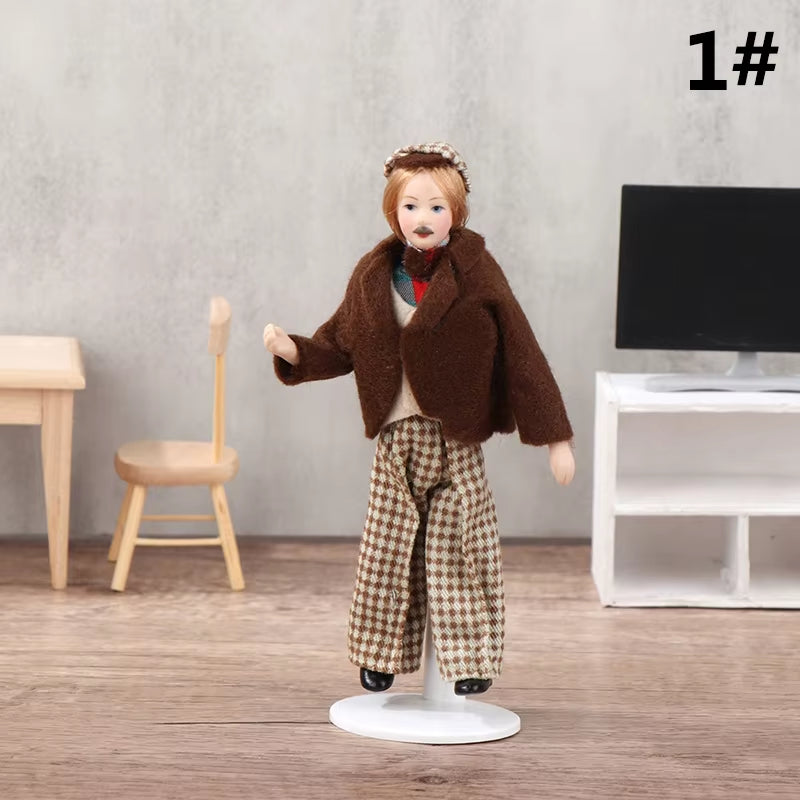 1/12 Dollhouse Miniature Porcelain Doll People Model Beautiful Youth Boy Girl Decor Doll House Toy