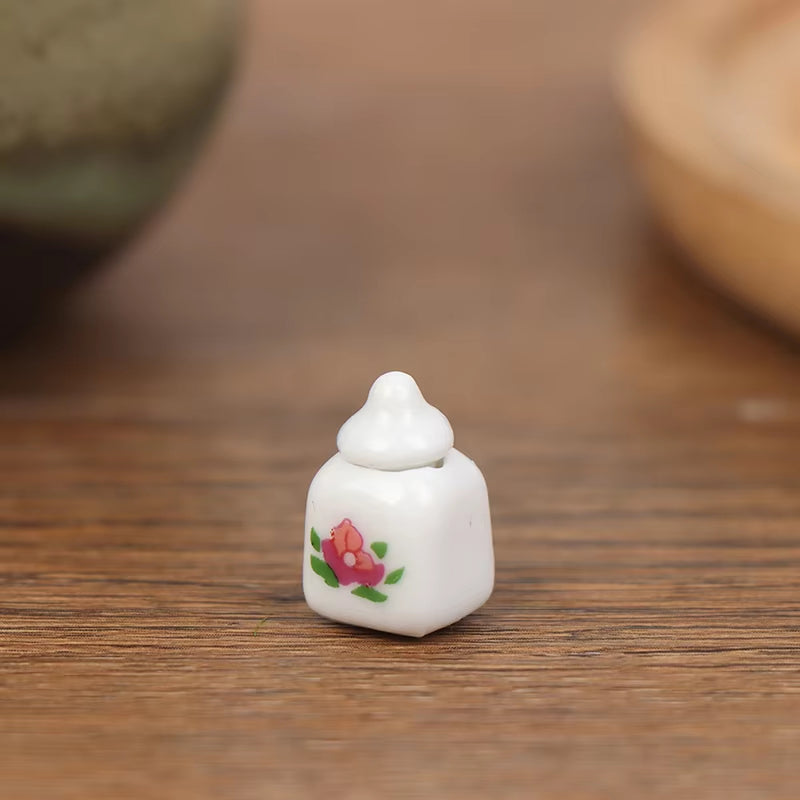 3Pcs 1:12 Dollhouse Mini Ceramic Food Cans Kitchen Ceramic Miniatures Accessories Porcelain Eating Jar Doll Kitchen Decoration