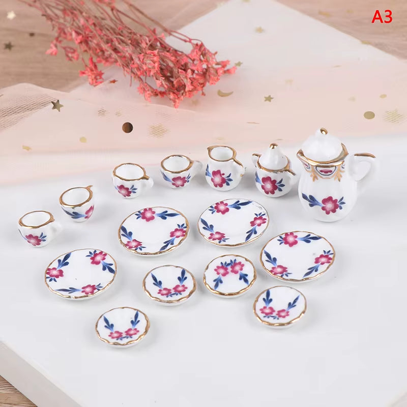 29 Styles Ceramic Cup Set Scale 1:12 Doll House Miniature Porcelain Tea Cup Set Tableware Kitchen Dollhouse Teapot DIY Toys