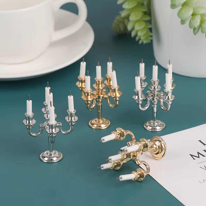 1Pair Creative New 1:12 Dollhouse Mini Table Candle Candlestick Christmas Scene Home Ornament for Doll House Decor Kids Toys