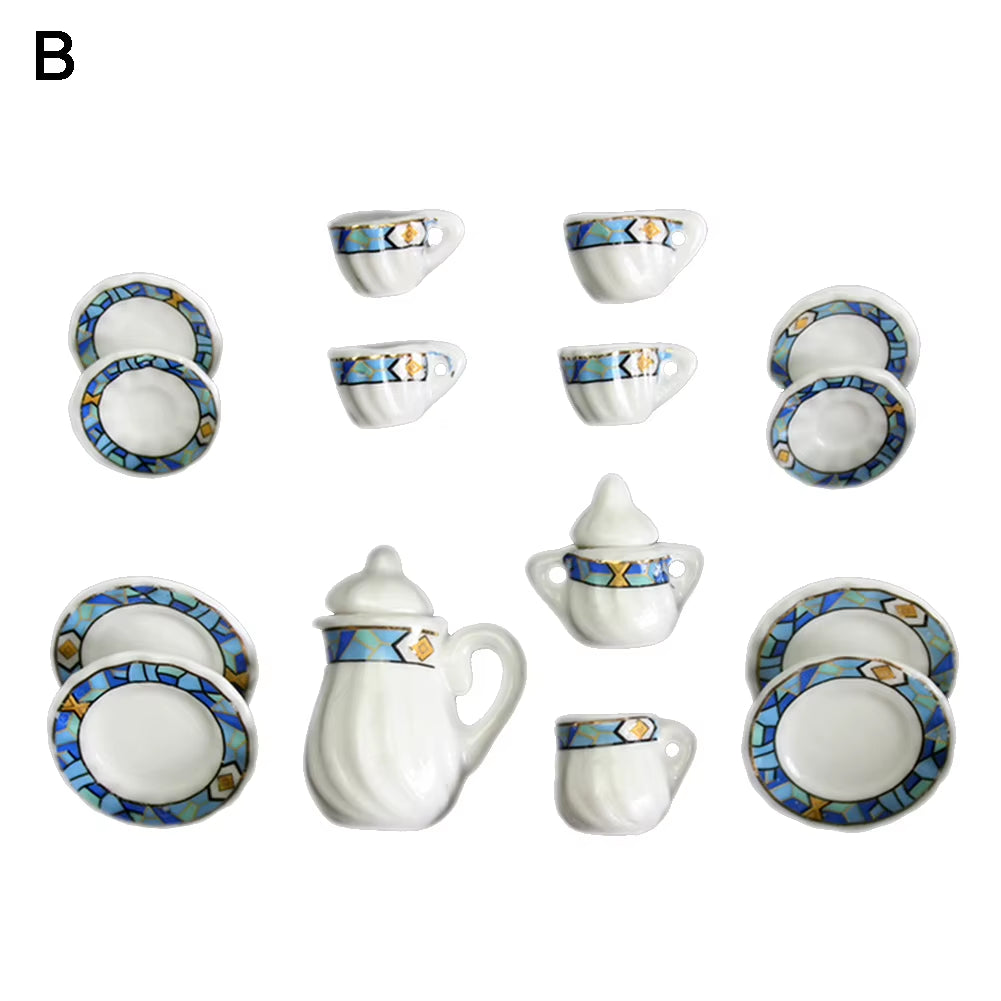 Miniature Doll House Pink Flower Patten Porcelain Coffee Tea Cups Ceramic Tableware Dollhouse Kitchen Accessories