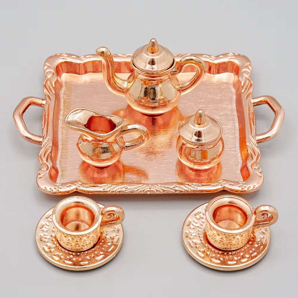 1:12 Miniature 8/17PCS Porcelain Rose Tea Cup Set Ceramic Tableware Teapot Kitchen Dollhouse Accessories Doll House Decor
