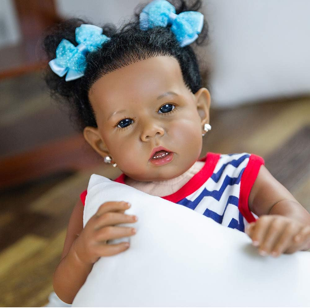 Reborn Baby Dolls Black Girl, African American 20 Inch Realistic Newborn Baby Dolls with Lifelike Soft Body Silicone Limbs Birthday Gift Set for Ages 3+