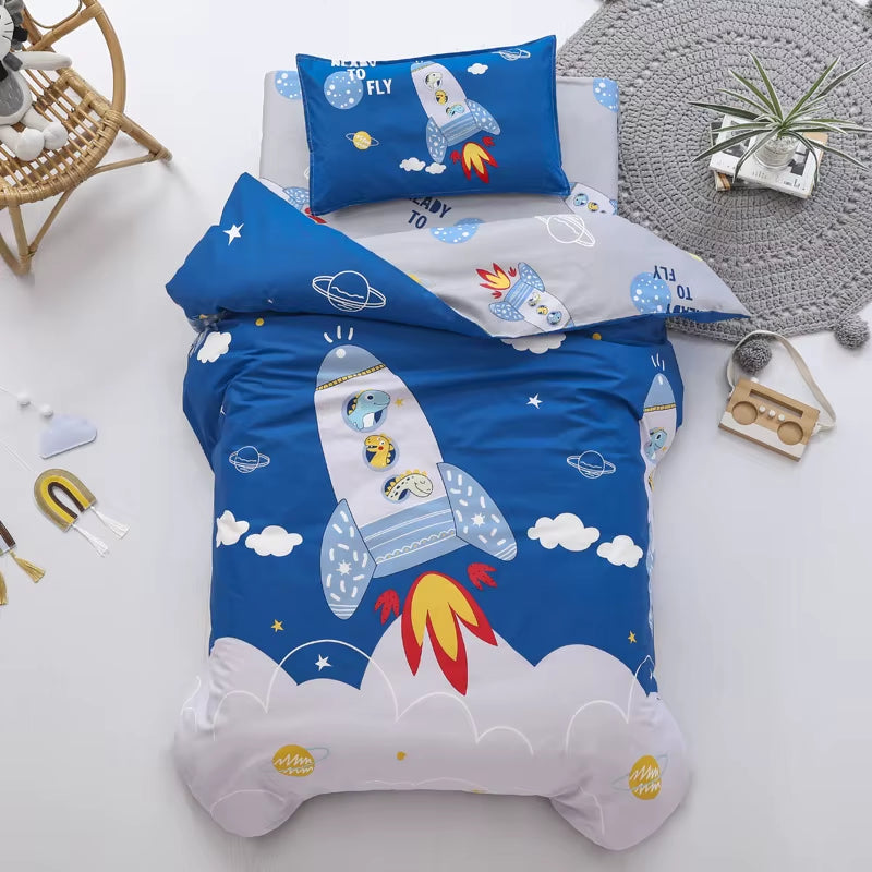 Children'S Cotton Three-Piece Set Kindergarten Nap Cartoon Bed Sheet Quilt Cover Cotton Bedding Kit Pillowcase CP27