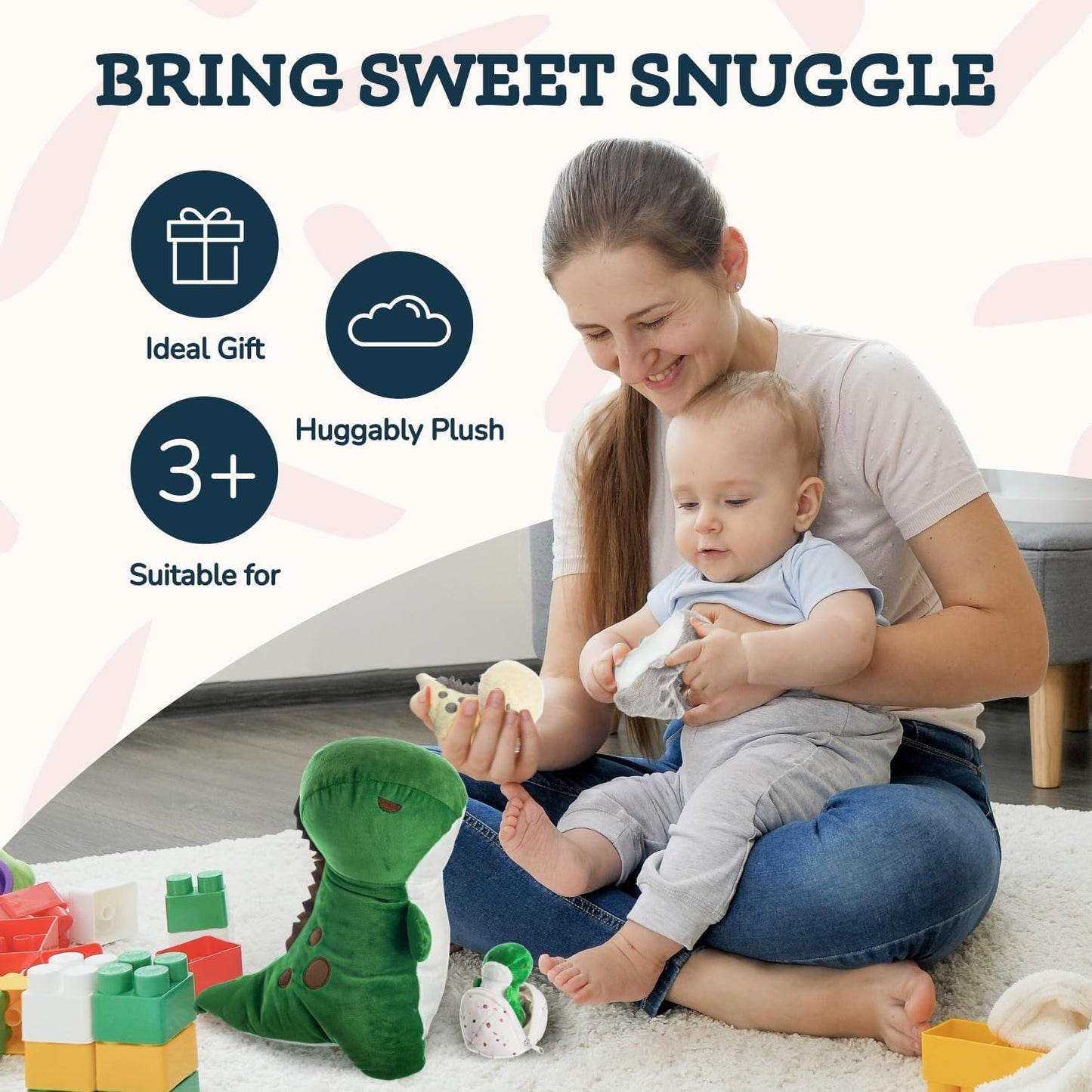 Dinosaur Stuffed Animals - T-Rex Mommy with 3 Babies in Her Tummy - Cuddly Dino Plushies for Imaginative Play - Plush Toys Suitable for Kids 3 Years Old and above - 10" X 8.5" X 11"