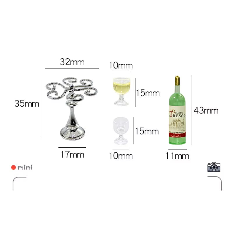1 Set Miniature Dollhouse Bar Counter Mini Wine Bottle Champagne Glass Holder Rack Play Kitchen Furniture Toy Doll Accessories