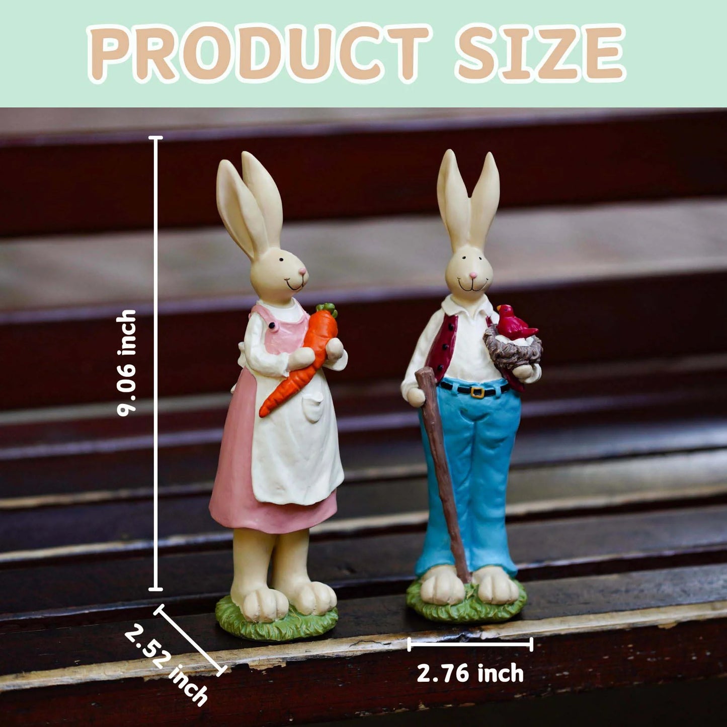 9.06" H 2 PCS Easter Bunny Statue - Spring Easter Rabbit Figurine Statue Resin Hand Painted Rabbit Easter Bunny Sculpture for Easter Home Office Table Decorations