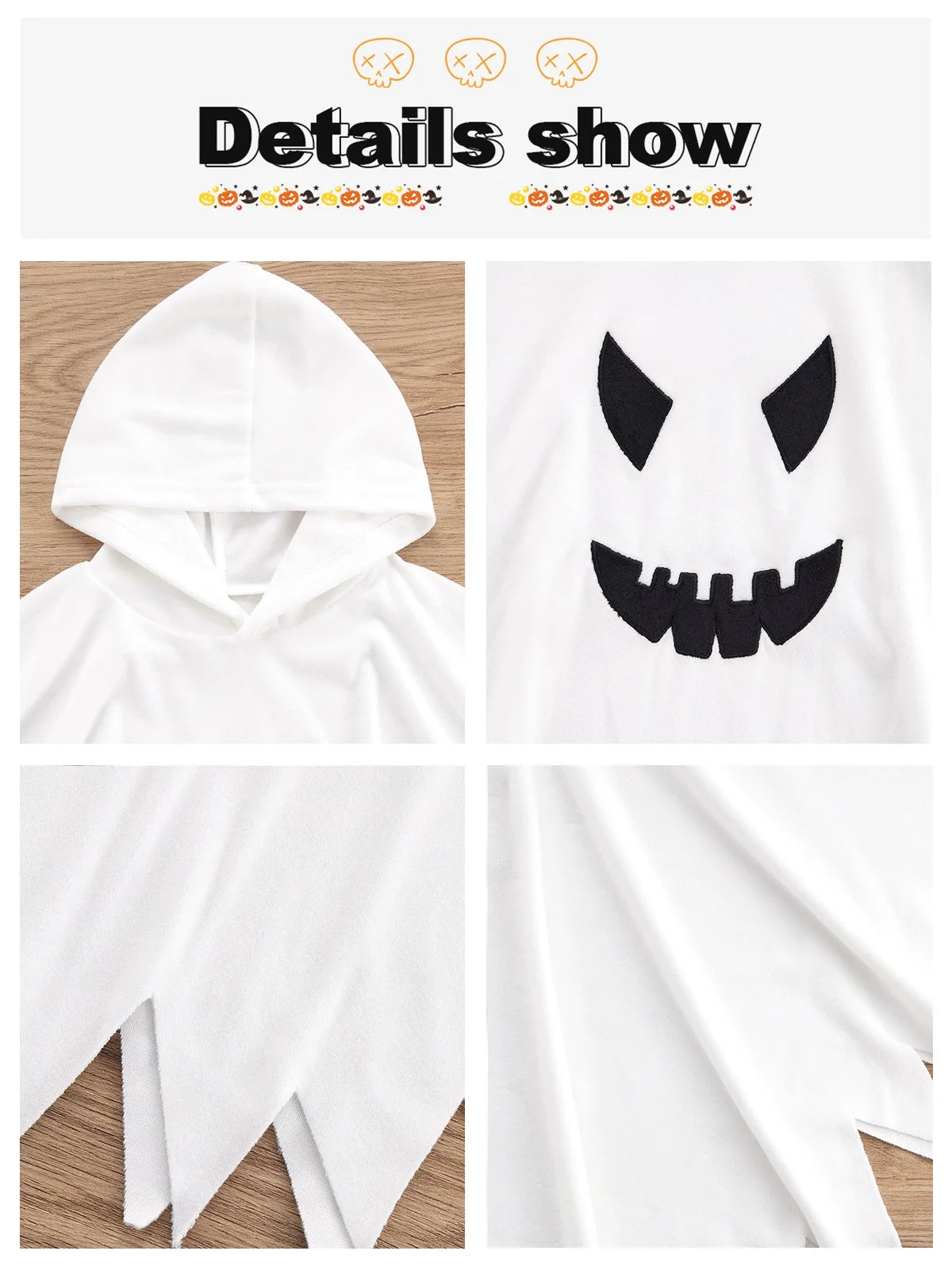 Lovebay Toddler Baby Girls Boys Halloween Costume White Ghost Smile Cape Cloak Fancy Party Cosplay with Hat