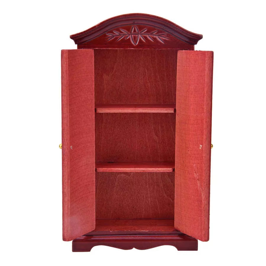 1:12 Mini Vintage Wooden Double Door Closet Wardrobe Dolls House Accessory Dollhouse Furniture Toys for Children Doll House Toys