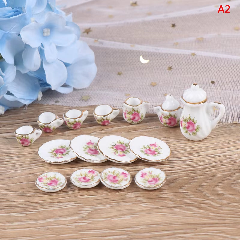 29 Styles Ceramic Cup Set Scale 1:12 Doll House Miniature Porcelain Tea Cup Set Tableware Kitchen Dollhouse Teapot DIY Toys
