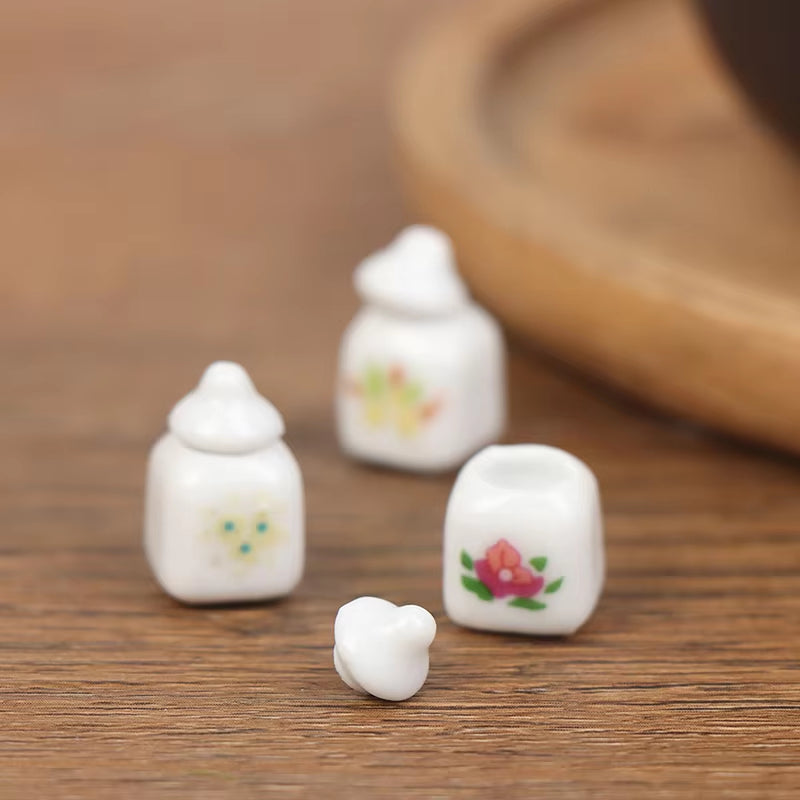 3Pcs 1:12 Dollhouse Mini Ceramic Food Cans Kitchen Ceramic Miniatures Accessories Porcelain Eating Jar Doll Kitchen Decoration