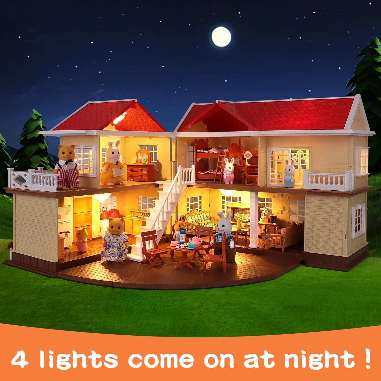 Family Cozy Cabin Doll House Playset, Dollhouse Furniture and Accessories,Di