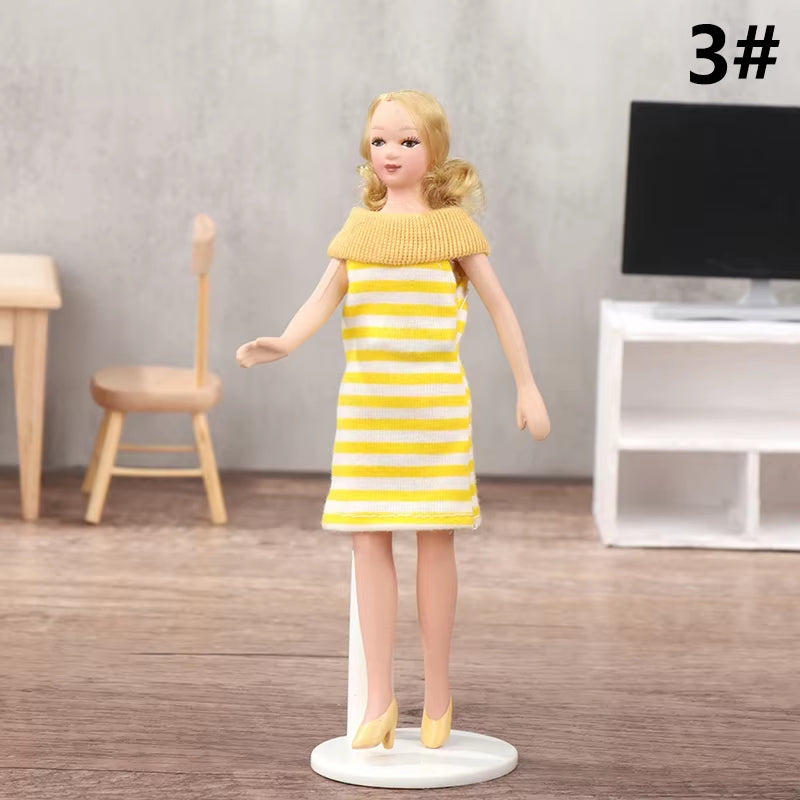 1/12 Dollhouse Miniature Porcelain Doll People Model Beautiful Youth Boy Girl Decor Doll House Toy