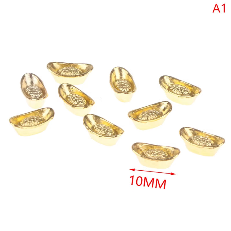 Doll House 1/2/10Pcs 1:12 Miniature Model Doll House Accessories Mini Ruyi Gold Ingot Gold Bar Copper Coin Model Decoration