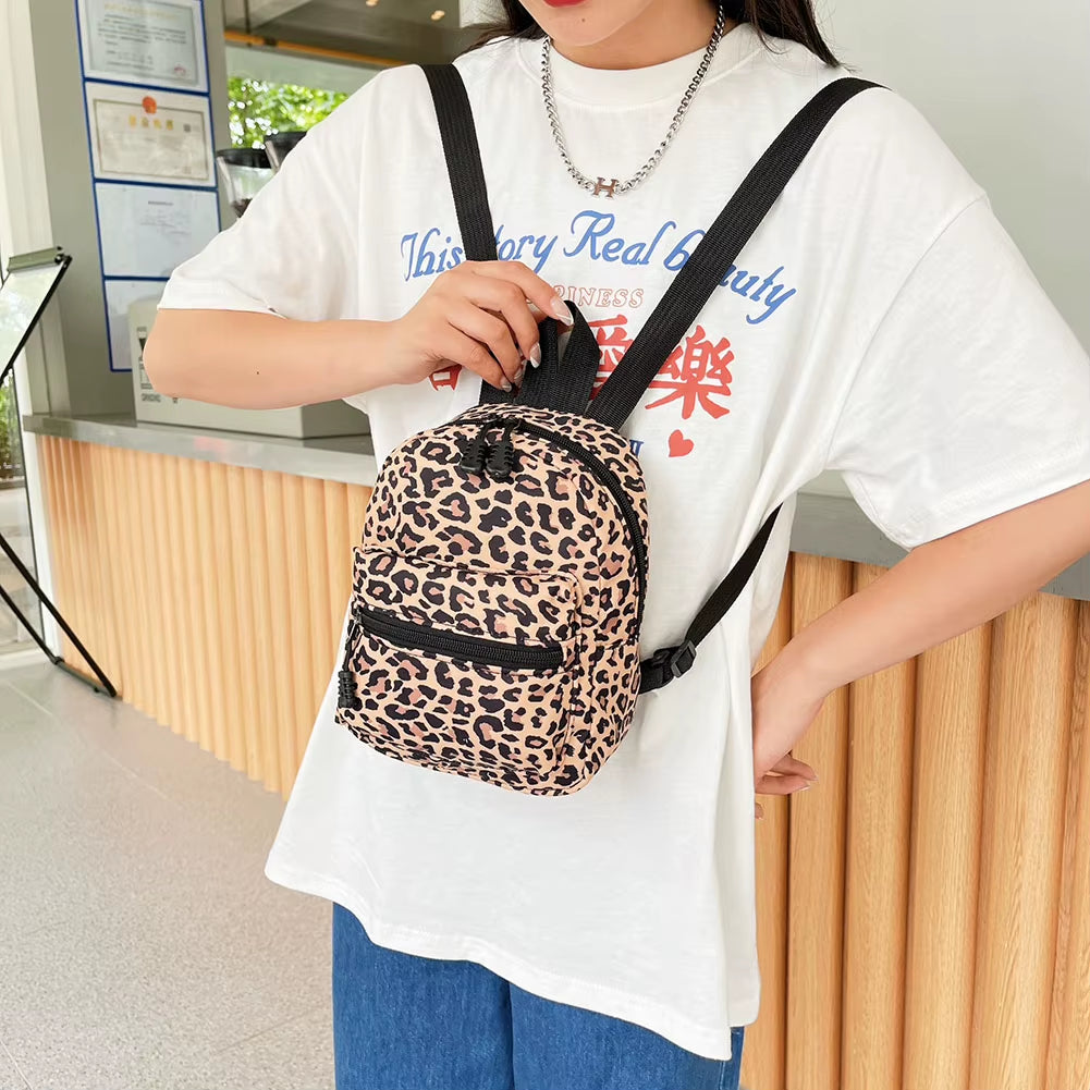 Women Zebra Leopard Cow Print Backpacks Nylon Shoulder Bag Students High School Small Book Bag Female Mini Rucksack Mochila