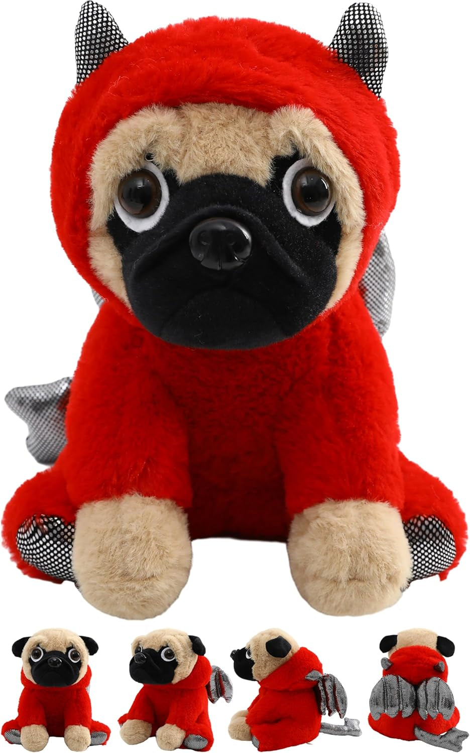 Pug Devil Stuffed Animal Pug Dog Wearing Devil Costume Plushies Pug Dressed as Demon Funny Plush Toys for Kids Stuffed Puppy Animals for Kids and Lover 12 Inch