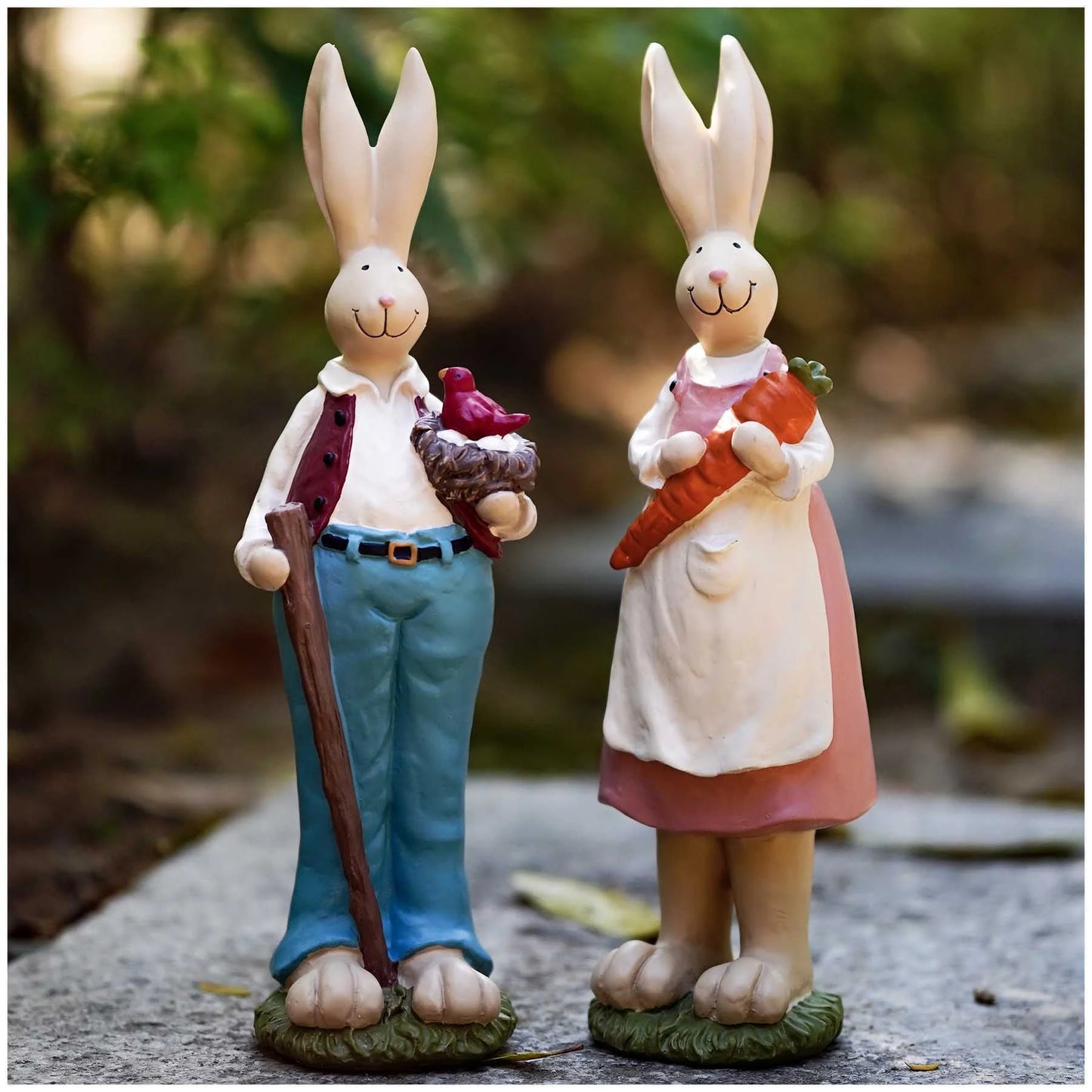 9.06" H 2 PCS Easter Bunny Statue - Spring Easter Rabbit Figurine Statue Resin Hand Painted Rabbit Easter Bunny Sculpture for Easter Home Office Table Decorations