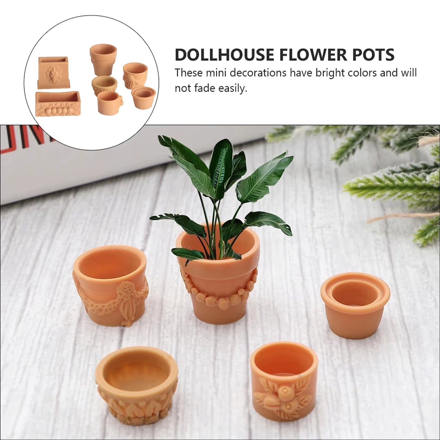 7 Pcs/Set Collectibles Mini Miniature Bonsai Flower Pot for 1/12 Doll House Fairy Garden Decor Accessories