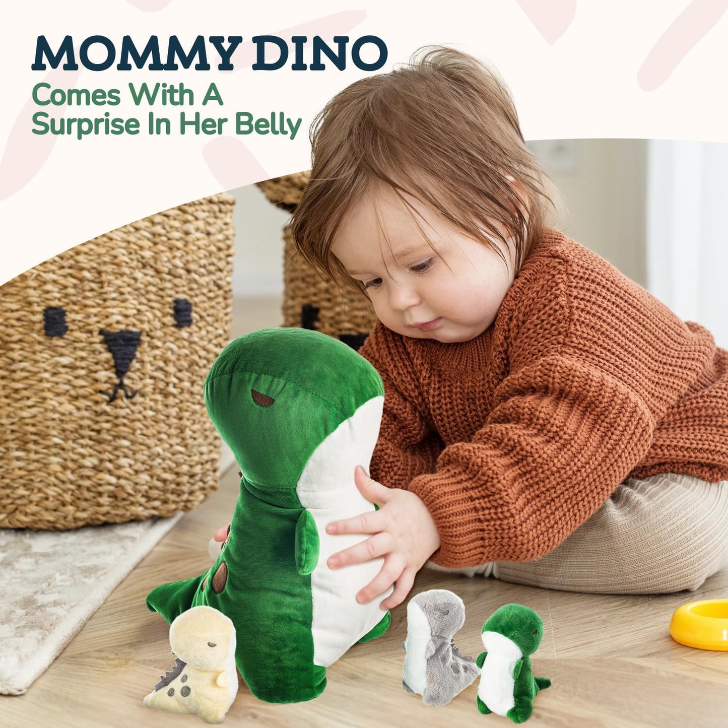 Dinosaur Stuffed Animals - T-Rex Mommy with 3 Babies in Her Tummy - Cuddly Dino Plushies for Imaginative Play - Plush Toys Suitable for Kids 3 Years Old and above - 10" X 8.5" X 11"