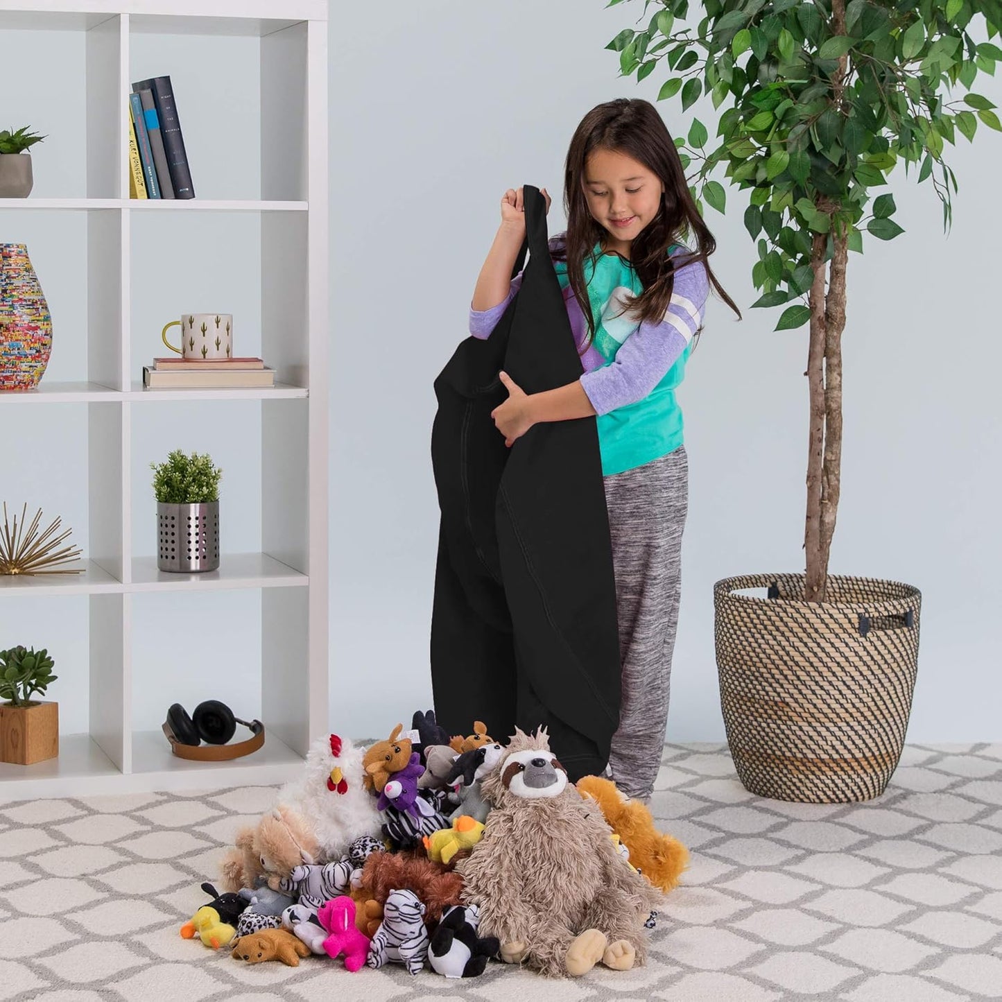 Posh Stuffable Kids Stuffed Animal Storage Bean Bag Chair Cover - Childrens Toy Organizer, Large 38" - Solid Black