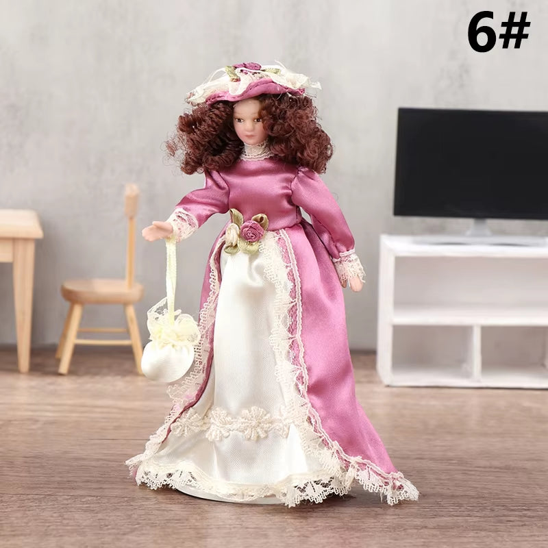 1/12 Dollhouse Miniature Porcelain Doll People Model Beautiful Youth Boy Girl Decor Doll House Toy