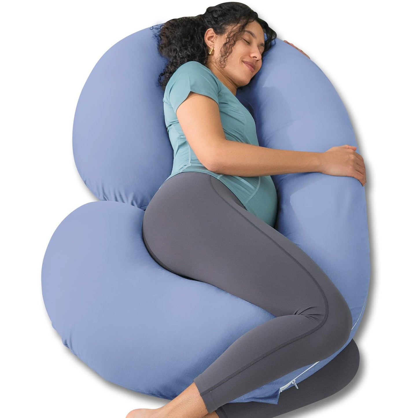Pregnancy Pillow,Maternity Body Pillow with Velvet Cover,C Shaped for Side Sleeping (Cooling Blue)