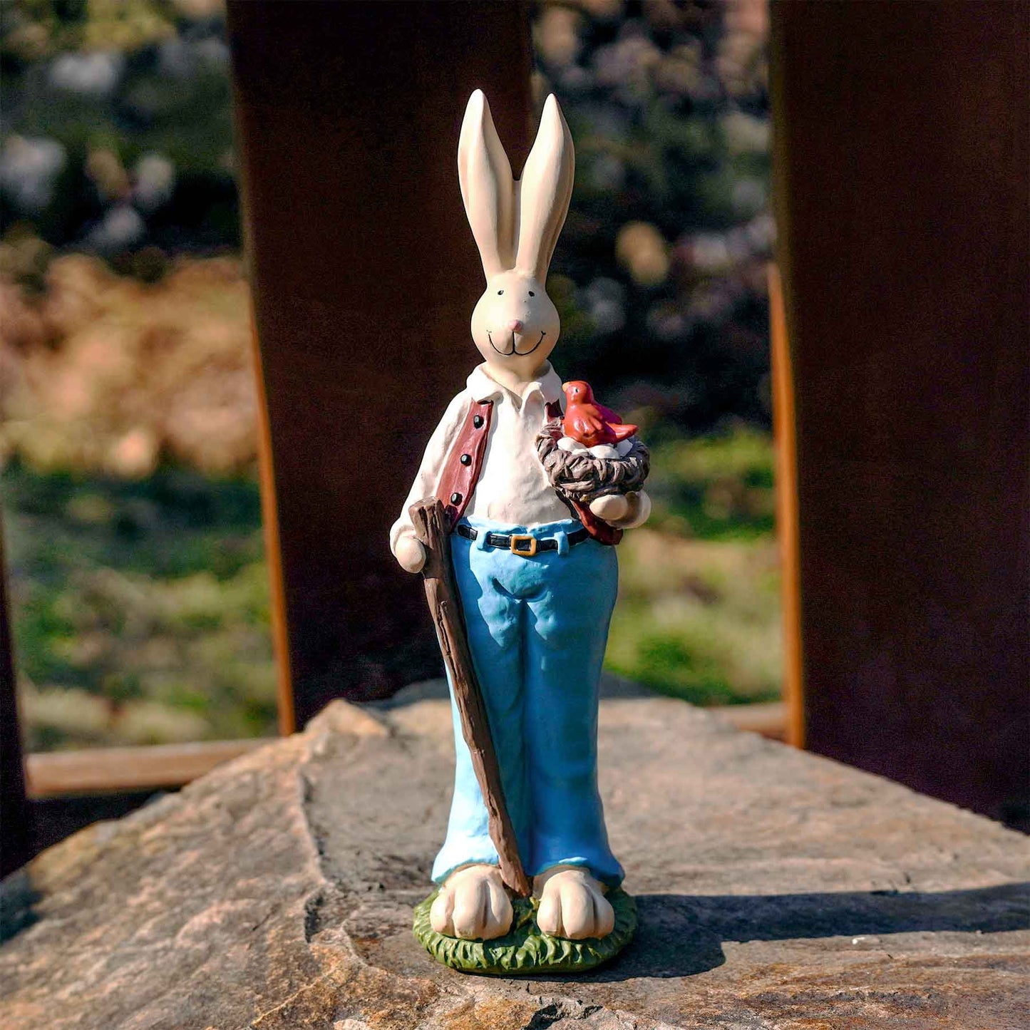 9.06" H 2 PCS Easter Bunny Statue - Spring Easter Rabbit Figurine Statue Resin Hand Painted Rabbit Easter Bunny Sculpture for Easter Home Office Table Decorations