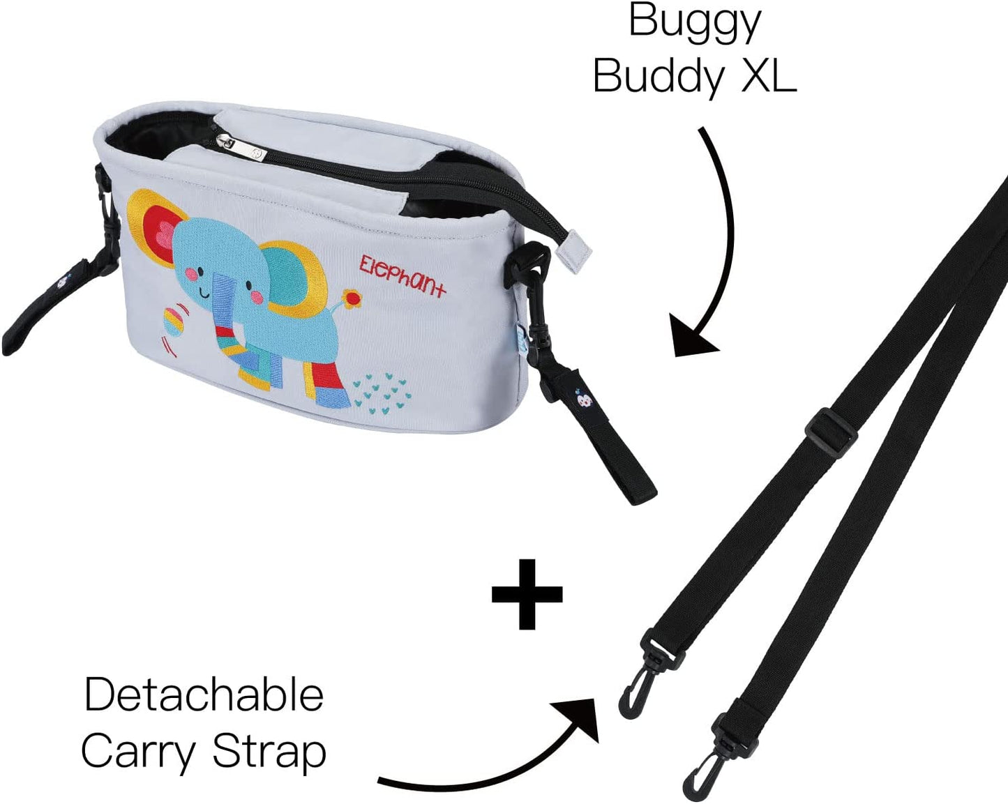 Stroller Organizer Diaper Bag Stroller Accessories Pack with Drink Holders and Zipped Pockets for Baby Stroller, Car, Shopping Cart. Fits All Major Strollers (Elephant)