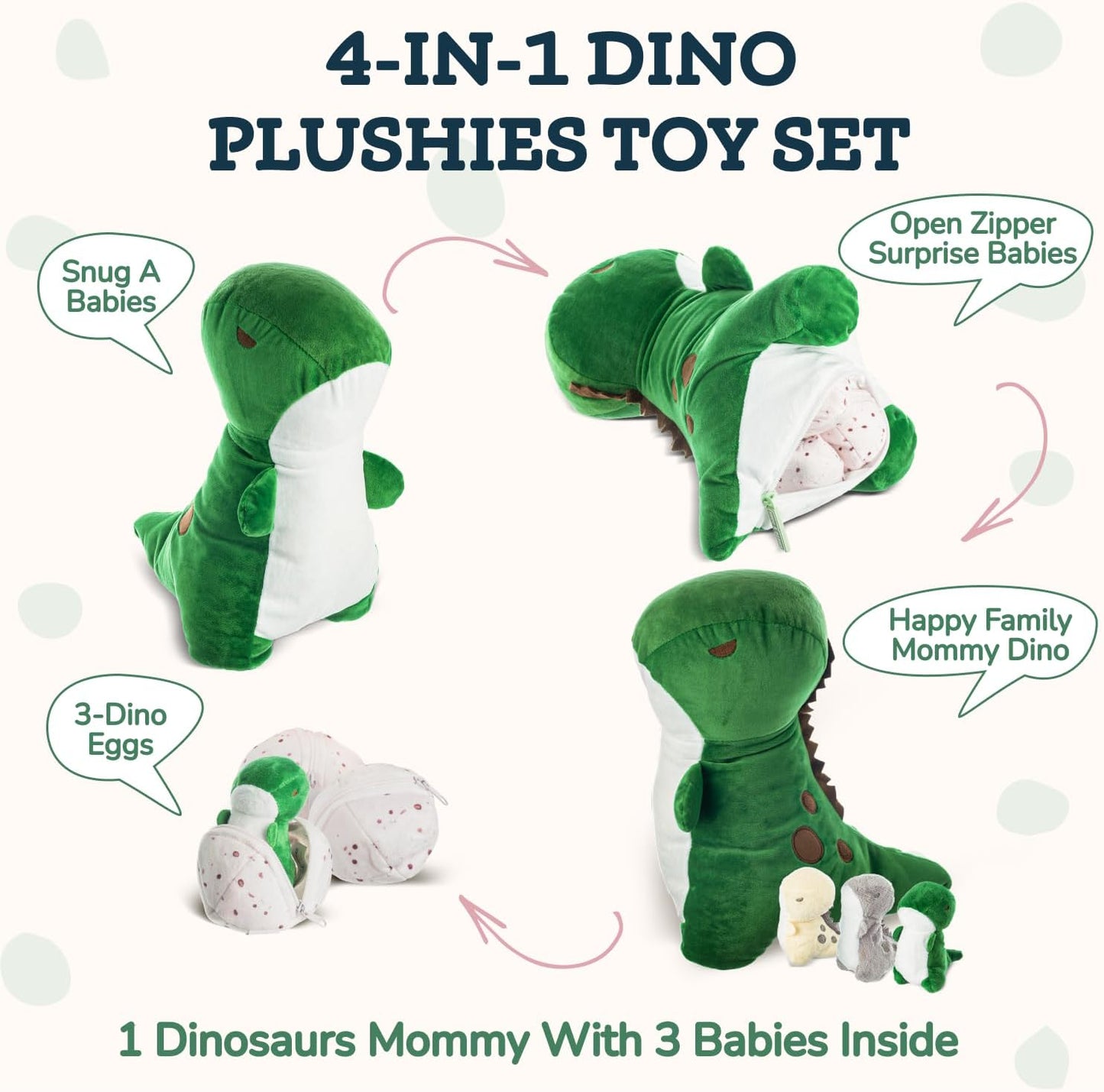 Dinosaur Stuffed Animals - T-Rex Mommy with 3 Babies in Her Tummy - Cuddly Dino Plushies for Imaginative Play - Plush Toys Suitable for Kids 3 Years Old and above - 10" X 8.5" X 11"