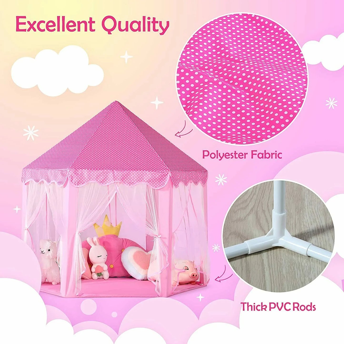 Kids Teepee Tent with Lights, Washable Foldable Teepee Tent for Kids Indoor Tent, Outdoor Play Tent for Girls & Boys