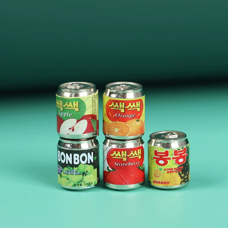 2021 New 5Pcs 1/12 Mini Cute Miniature Doll House Fruit Drink Can Bottle Food Accessories for Doll House Decoration