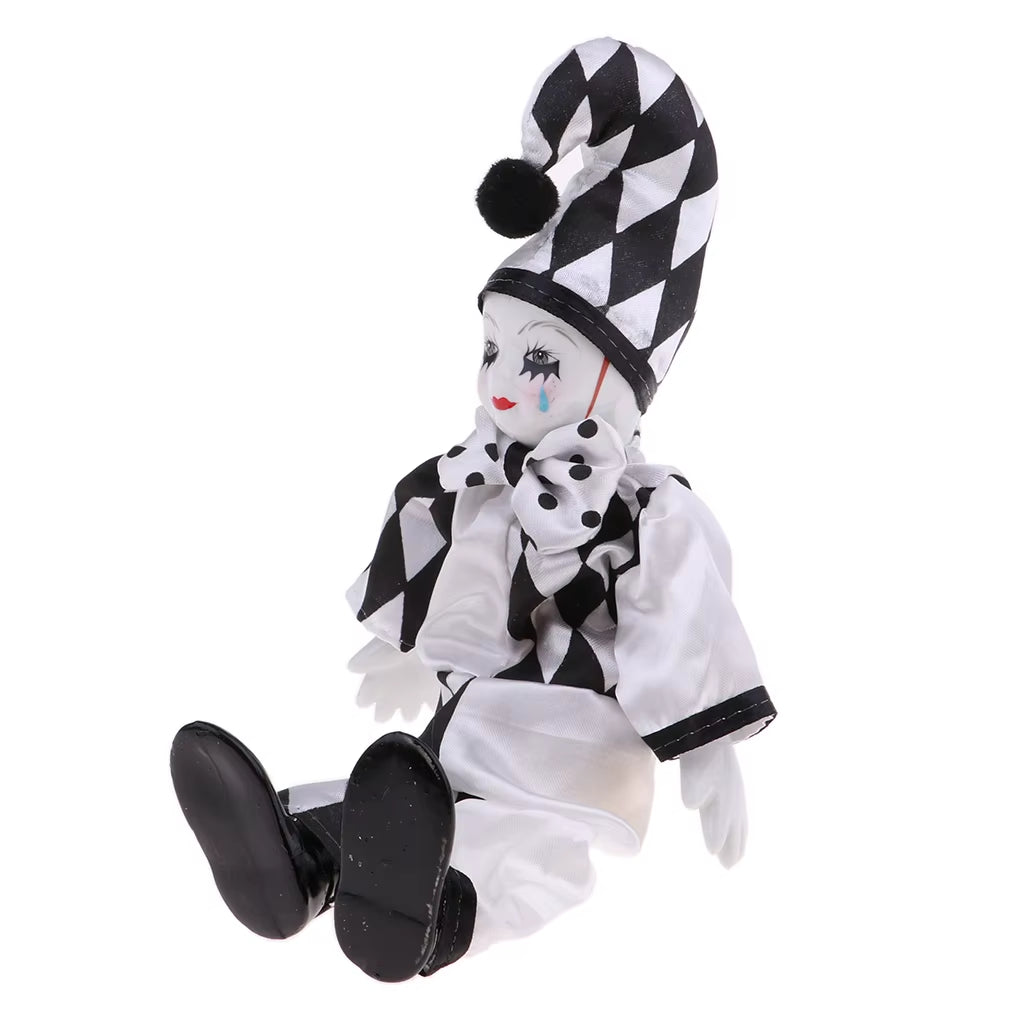 25Cm 10Inch Funny Porcelain Standing Clown Man Doll in Black & White Costume Home Decor