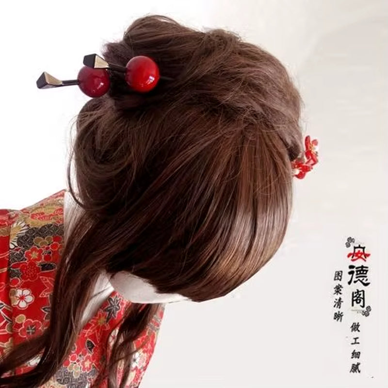 Japanese Geisha Oiran Headwear Hairpin Kanzashi Kimono Ball Hair Stick Accessory