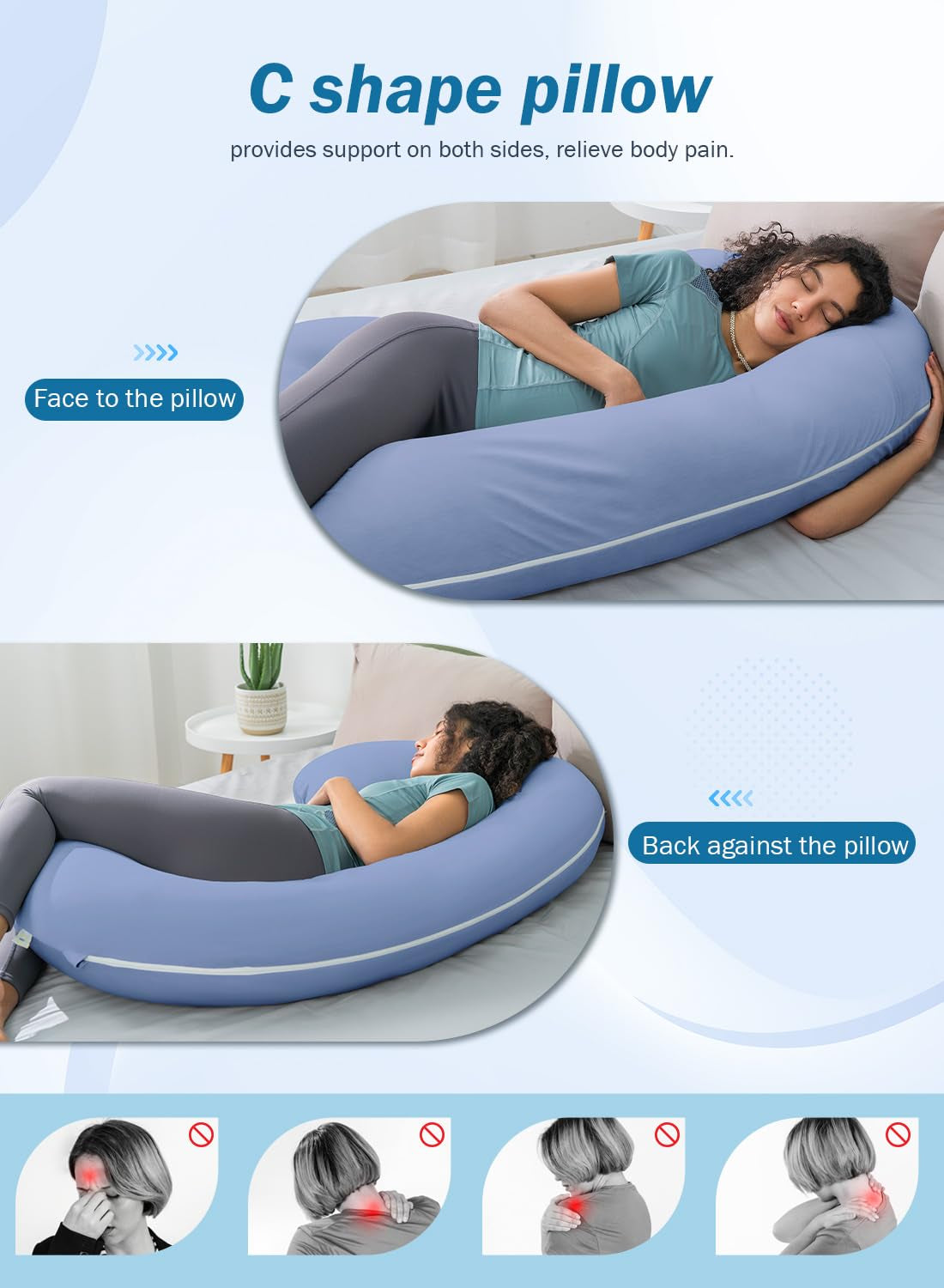 Pregnancy Pillow,Maternity Body Pillow with Velvet Cover,C Shaped for Side Sleeping (Cooling Blue)
