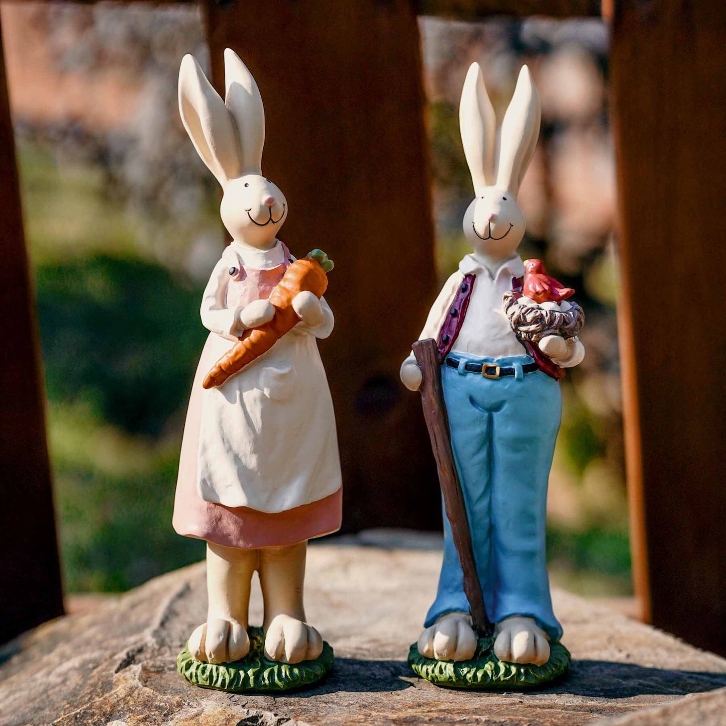 9.06" H 2 PCS Easter Bunny Statue - Spring Easter Rabbit Figurine Statue Resin Hand Painted Rabbit Easter Bunny Sculpture for Easter Home Office Table Decorations