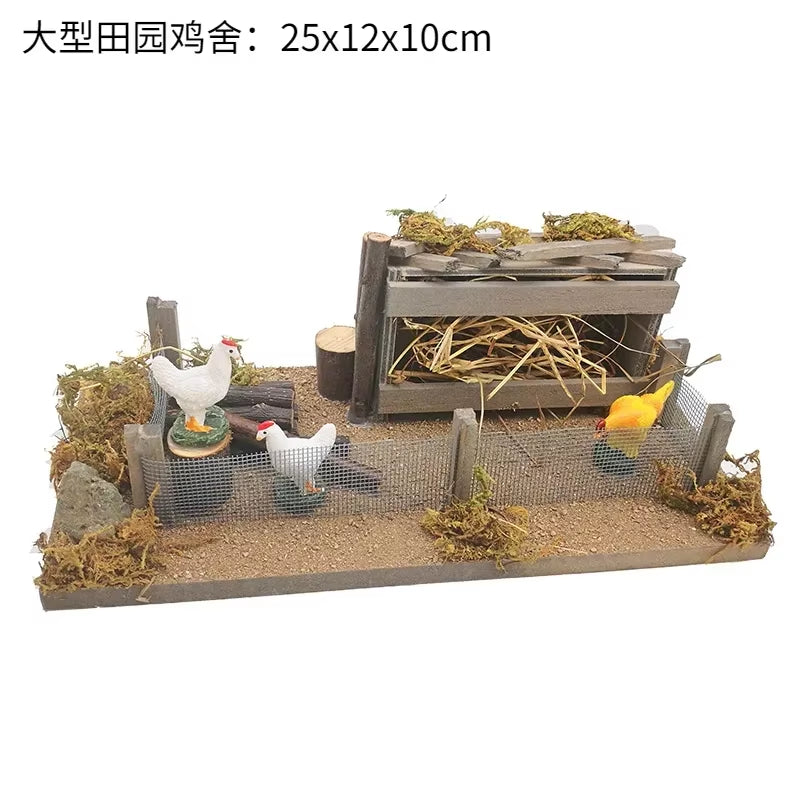 Doll House Mini Wooden Chicken House Mini Bonfire Miniature Manger Doll House Accessories Fairy Garden Yard Decoration