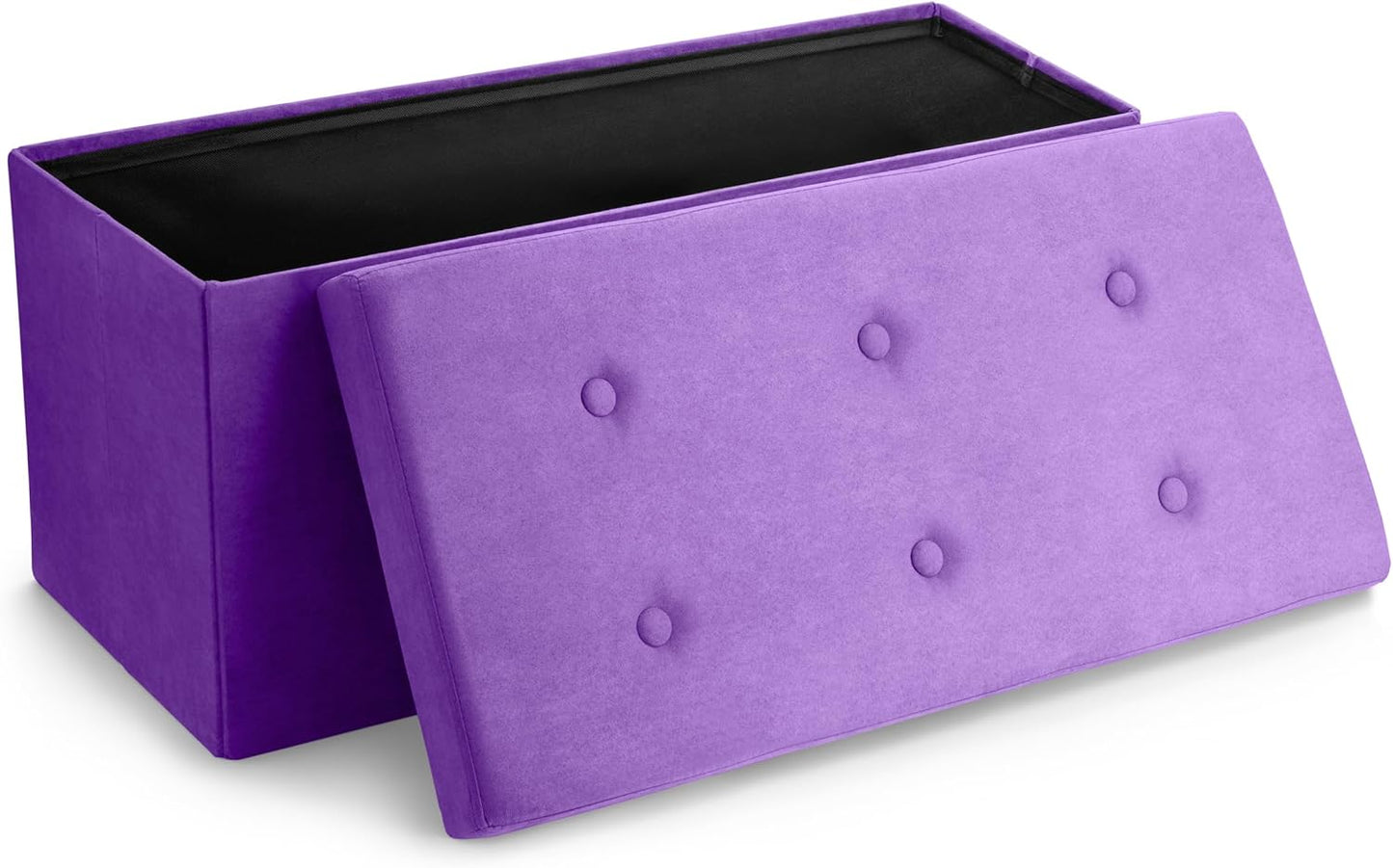 Storage Ottoman Bench – Collapsible/Folding Bench Chest with Cover – Perfect Toy and Shoe Chest, Hope Chest, Pouffe Ottoman, Seat, Foot Rest, – Contemporary Faux Suede (Purple)