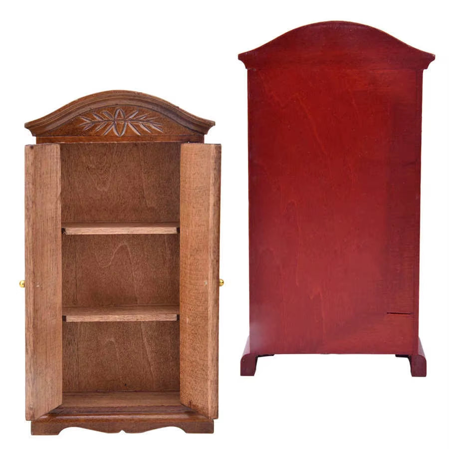 1:12 Mini Vintage Wooden Double Door Closet Wardrobe Dolls House Accessory Dollhouse Furniture Toys for Children Doll House Toys