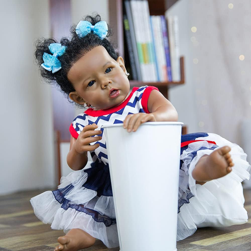 Reborn Baby Dolls Black Girl, African American 20 Inch Realistic Newborn Baby Dolls with Lifelike Soft Body Silicone Limbs Birthday Gift Set for Ages 3+