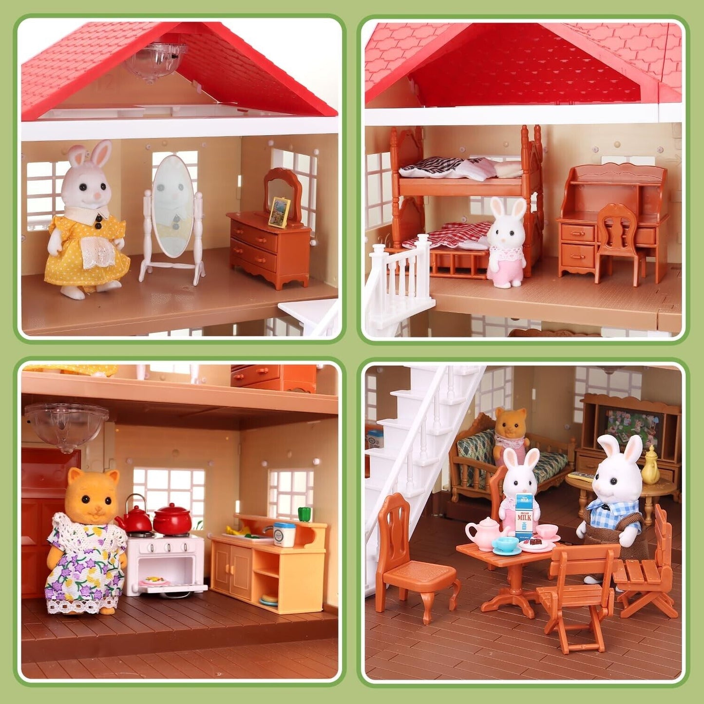 Family Cozy Cabin Doll House Playset, Dollhouse Furniture and Accessories,Di