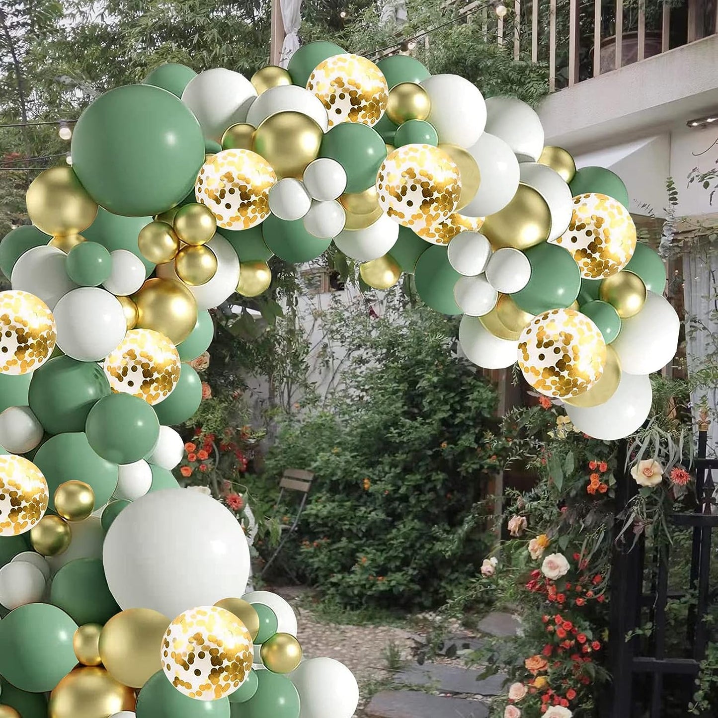 Sage Green White Gold Balloons Garland Arch Kit,126Pcs Sage Green Olive Green Latex Different Sizes 18 12 5 Inch Balloons for Birthday Baby Shower Gender Reveal Wedding Party Decoration