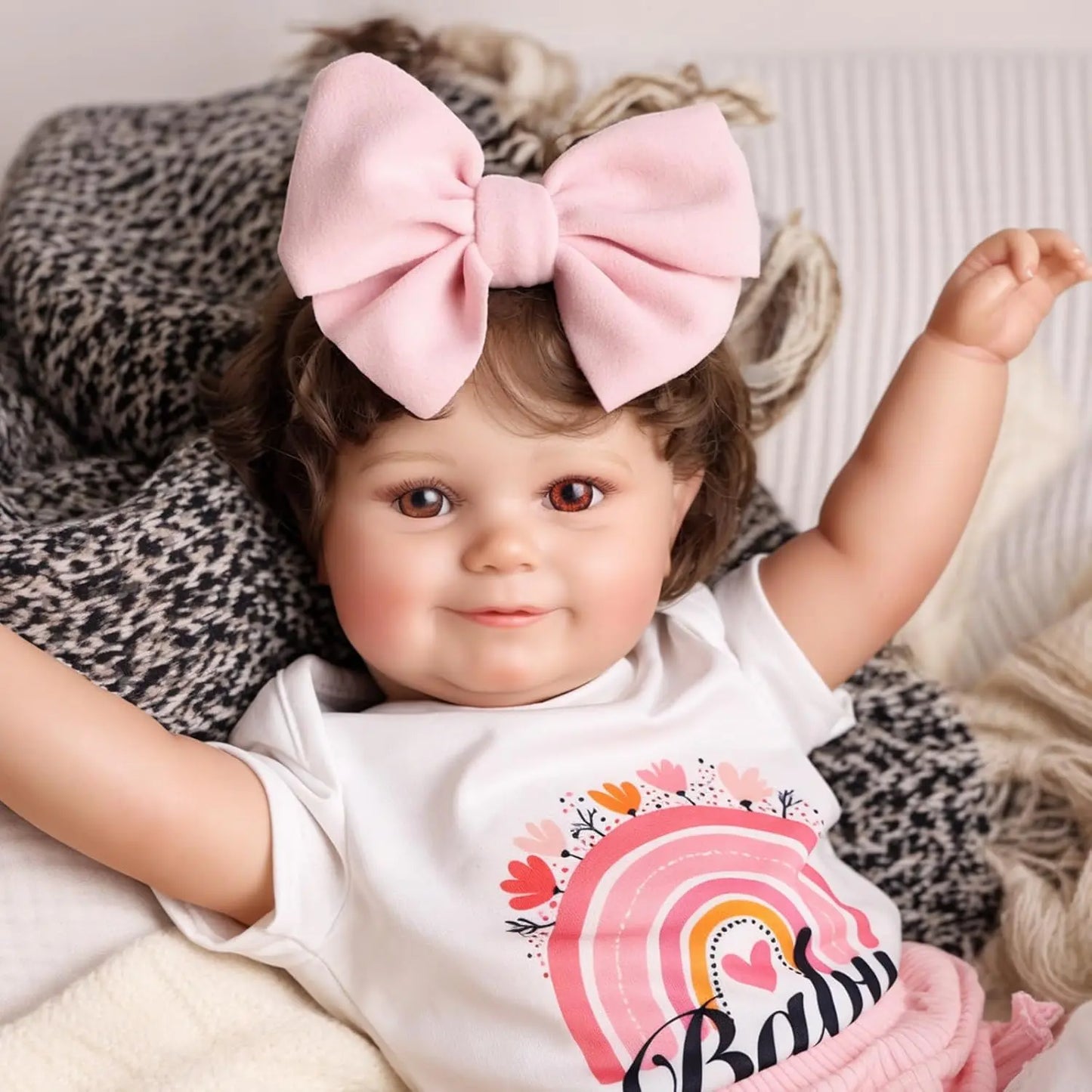 Reborn Baby Dolls Girl 20 Inches Realistic Baby Dolls with Soft Cloth Body Curly Hair Smiling Real Life Baby Dolls
