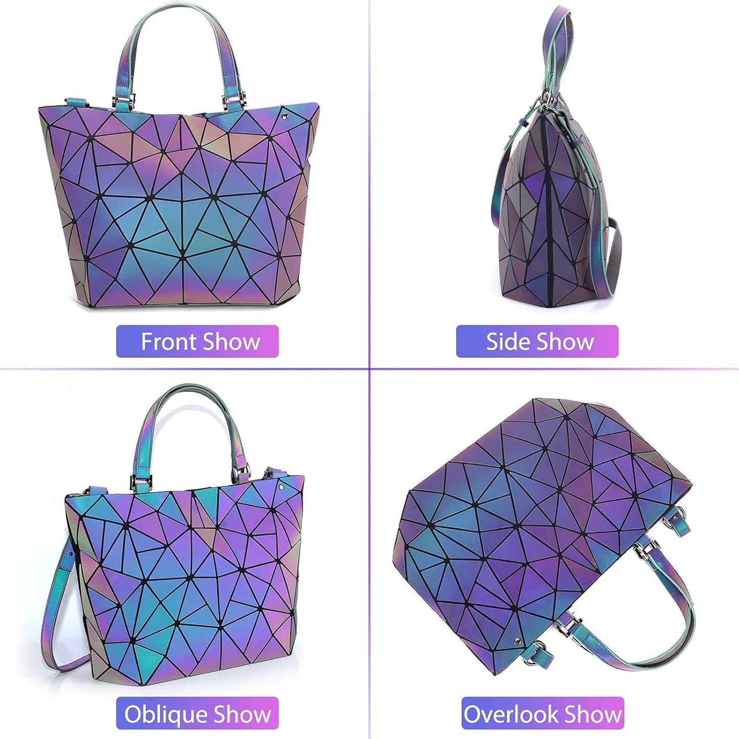 Geometric Luminous Purses and Handbags Holographic Reflective Crossbody Bag Wallet Flash Rainbow Backpack Tote