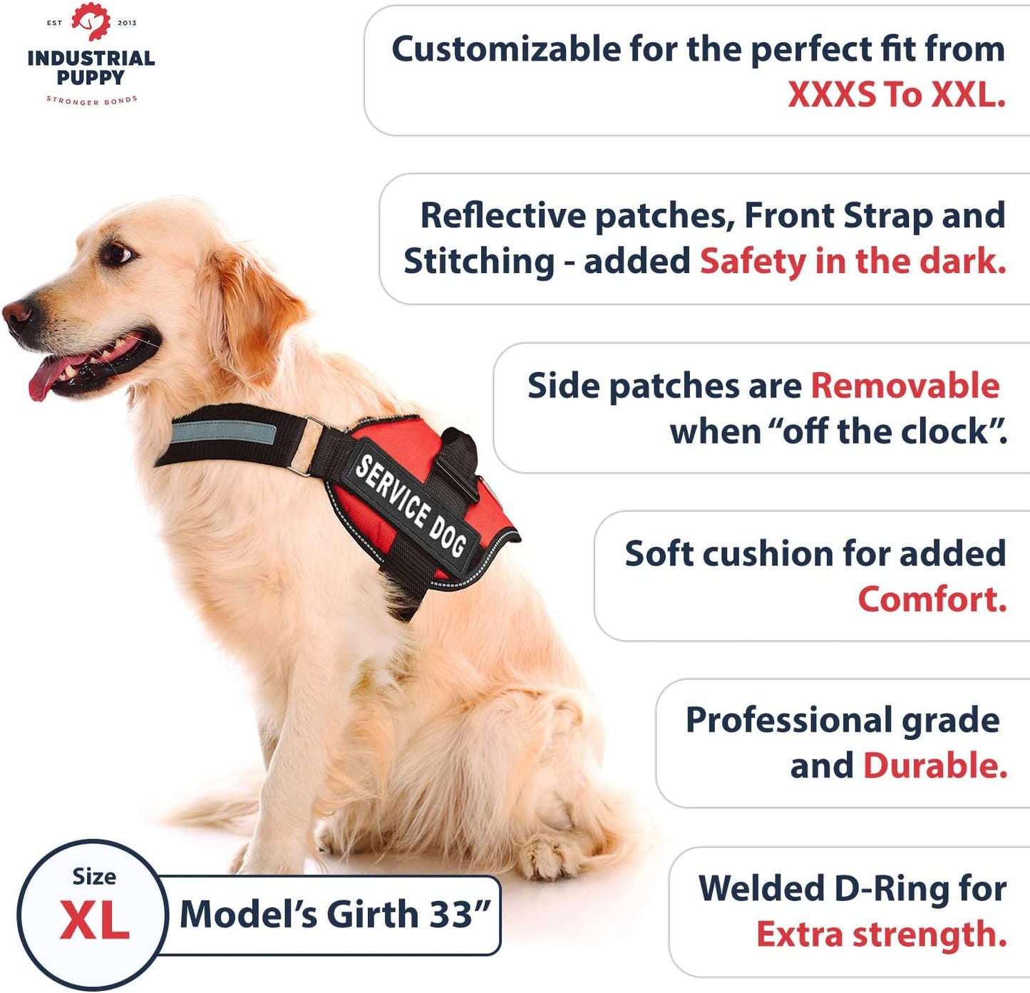 Service Dog Vest with Hook and Loop Straps and Matching Service Dog Leash Set - Harnesses from XXS to XXL - Service Dog Harness Features Reflective Patch and Comfortable Mesh Design