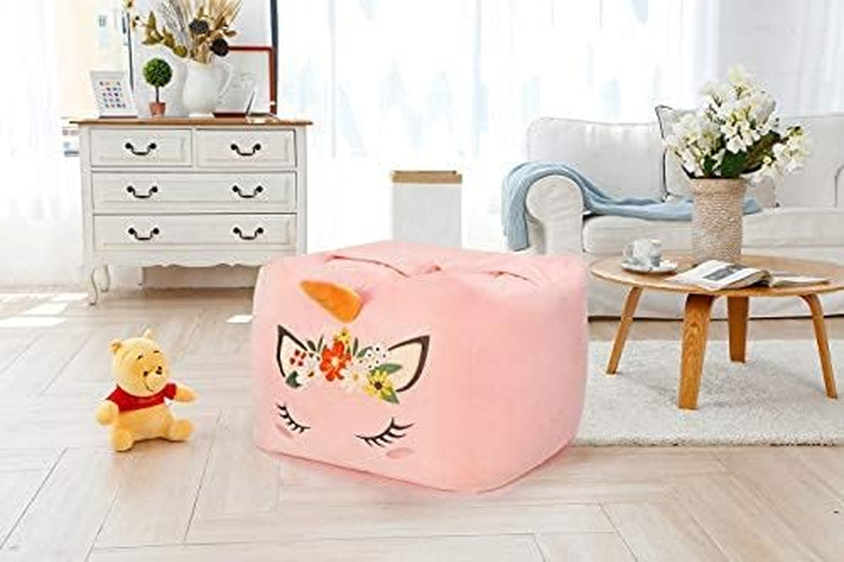 Unicorn Stuffed Animal Storage Bean Bag Chair for Kids, Velvet Extra Soft Beanbag Chairs Cover, X-Large Stuffable Zipper Bean Bag for Organizing Plush Toys Girls Bedroom Decor, Pink Floral