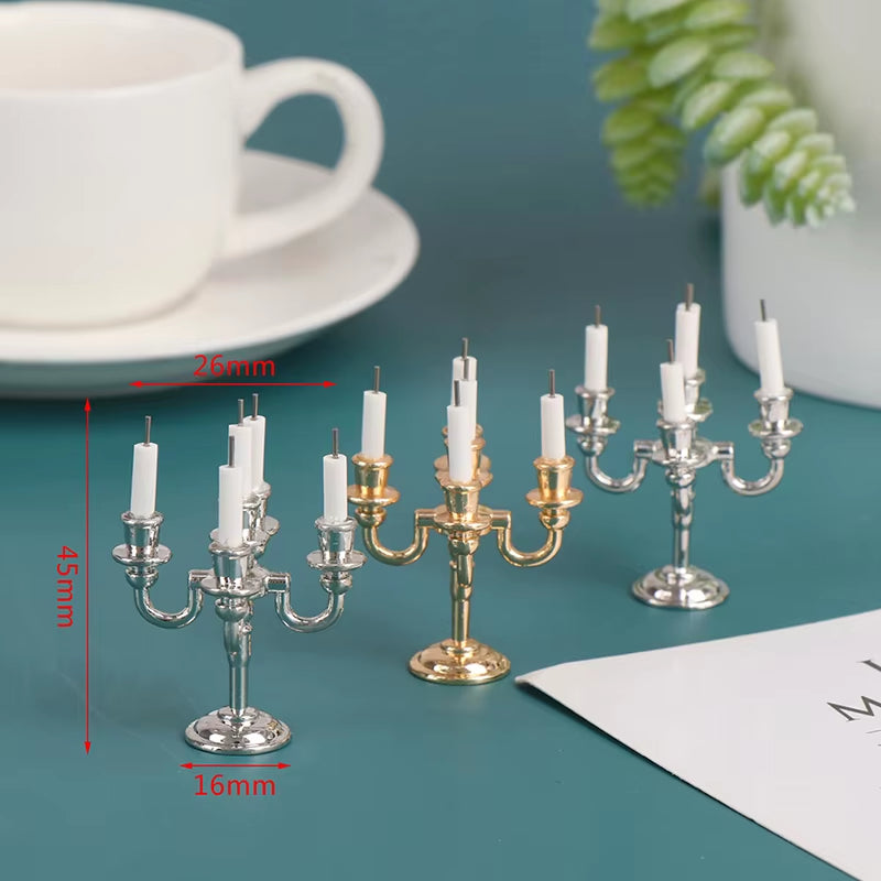 1Pair Creative New 1:12 Dollhouse Mini Table Candle Candlestick Christmas Scene Home Ornament for Doll House Decor Kids Toys