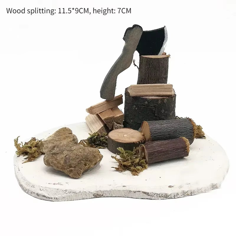 Doll House Mini Wooden Chicken House Mini Bonfire Miniature Manger Doll House Accessories Fairy Garden Yard Decoration