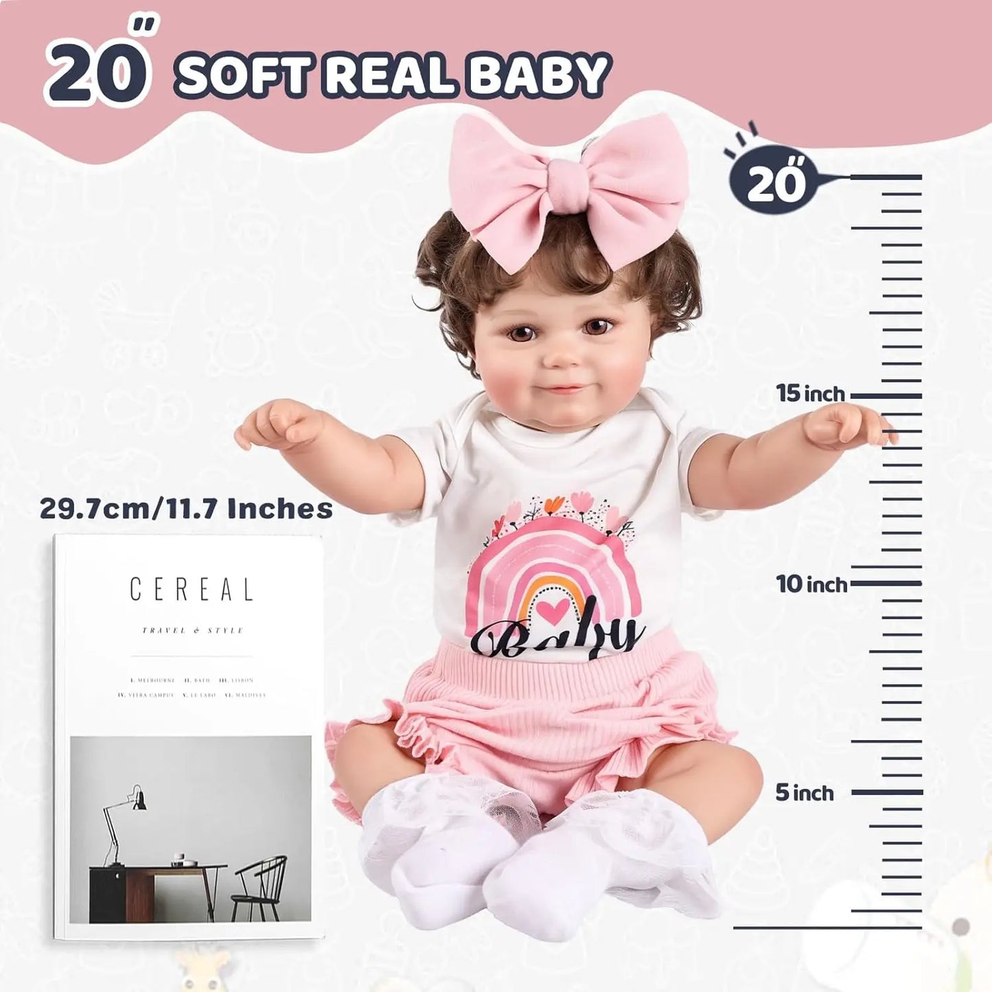 Reborn Baby Dolls Girl 20 Inches Realistic Baby Dolls with Soft Cloth Body Curly Hair Smiling Real Life Baby Dolls